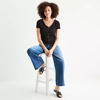 a.n.a Ribbed Womens V Neck Short Sleeve Regular Fit Button-Down Shirt
