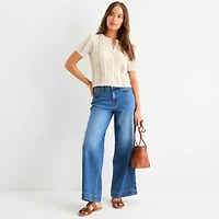 a.n.a Womens Split Crew Neck Short Sleeve Button Cardigan
