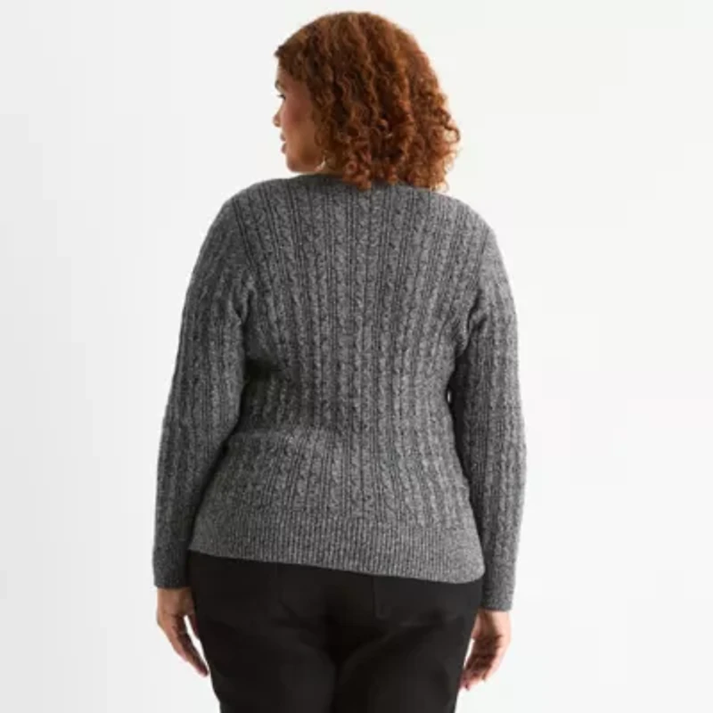 St. John's Bay Plus Womens Crew Neck Long Sleeve Pullover Sweater