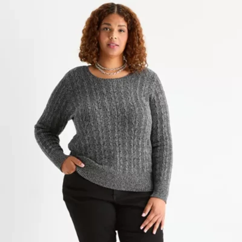 St. John's Bay Plus Womens Crew Neck Long Sleeve Pullover Sweater