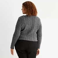 St. John's Bay Plus Womens Crew Neck Adaptive Long Sleeve Easy-on + Easy-off Pullover Sweater