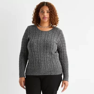 St. John's Bay Plus Womens Crew Neck Adaptive Long Sleeve Easy-on + Easy-off Pullover Sweater
