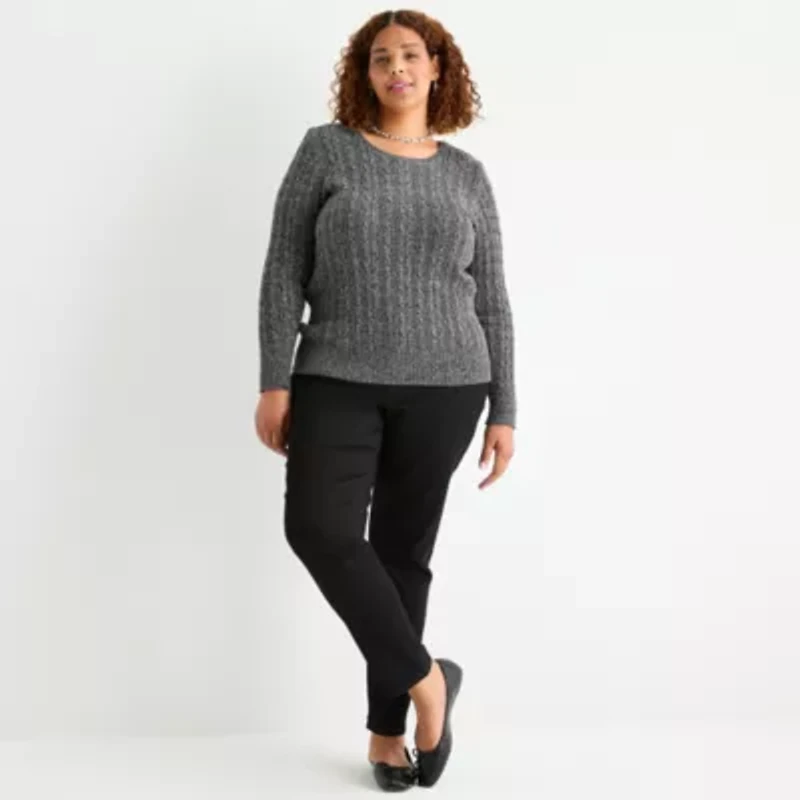 St. John's Bay Plus Womens Crew Neck Adaptive Long Sleeve Easy-on + Easy-off Pullover Sweater
