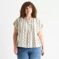 a.n.a Embroidered Womens Short Sleeve Plus Blouse