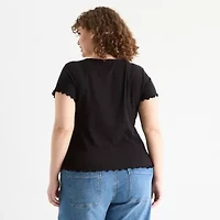 a.n.a Ribbed Womens V Neck Short Sleeve Regular Fit Plus Button-Down Shirt