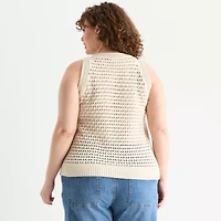 a.n.a Plus Crochet Womens Crew Neck Sleeveless Pullover Sweater