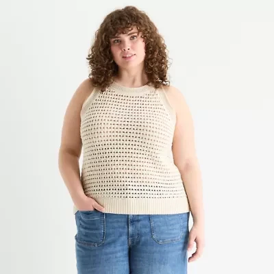 a.n.a Plus Crochet Womens Crew Neck Sleeveless Pullover Sweater