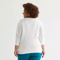 Liz Claiborne Womens V Neck Elbow Sleeve Button Plus Cardigan