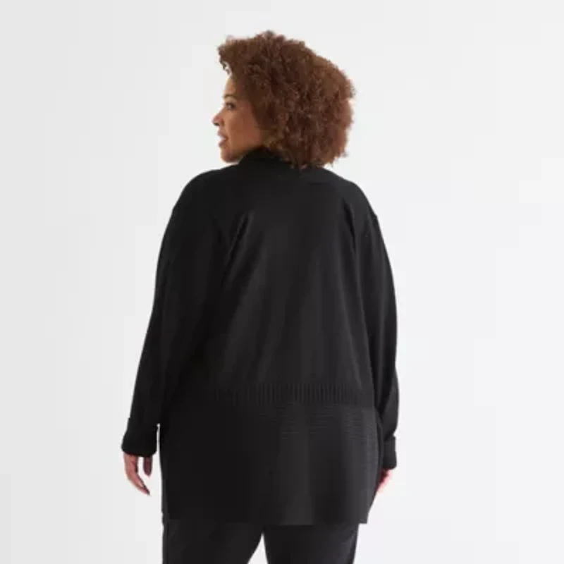 Liz Claiborne Womens Long Sleeve Open Front Plus Cardigan