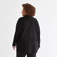 Liz Claiborne Plus Womens Long Sleeve Open Front Cardigan