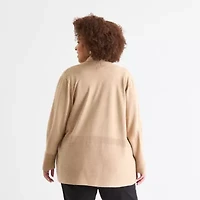 Liz Claiborne Womens Long Sleeve Open Front Plus Cardigan