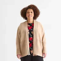 Liz Claiborne Womens Long Sleeve Open Front Plus Cardigan