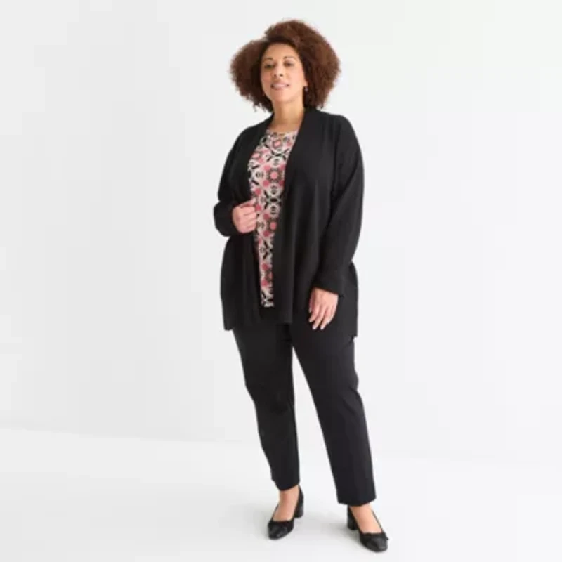 Liz Claiborne Womens Long Sleeve Open Front Plus Cardigan