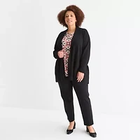 Liz Claiborne Womens Long Sleeve Open Front Plus Cardigan