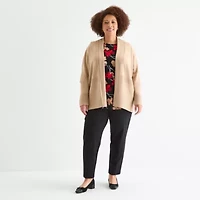 Liz Claiborne Womens Long Sleeve Open Front Plus Cardigan