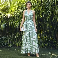 Premier Amour Halter Womens Sleeveless Geometric Maxi Dress