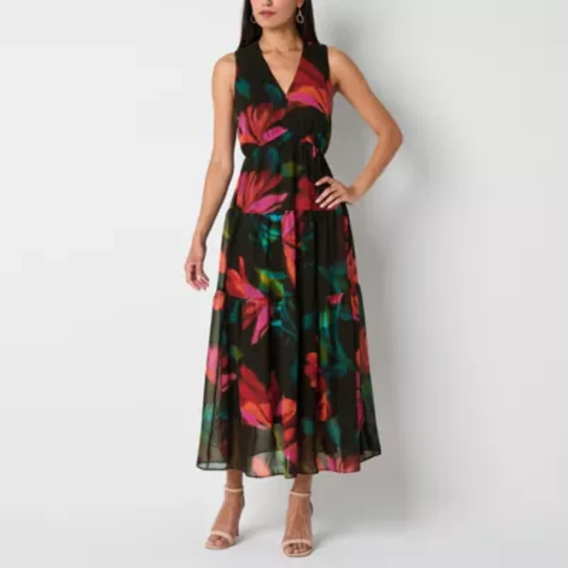 Robbie Bee Womens Sleeveless Floral Maxi Dress