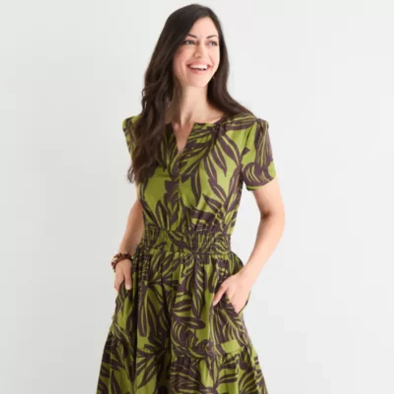 Be by CHETTA B Womens Short Sleeve Floral Maxi Dress