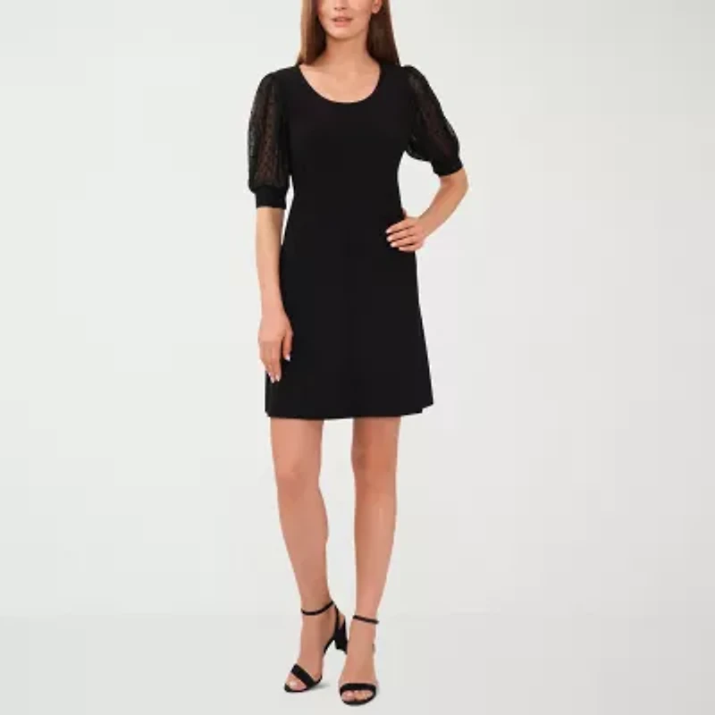 MSK Womens Short Sheer Clipdot Sleeve Shift Dress