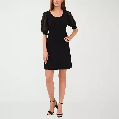 MSK Womens Short Sheer Clipdot Sleeve Shift Dress