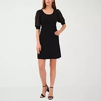 MSK Womens Short Sheer Clipdot Sleeve Shift Dress