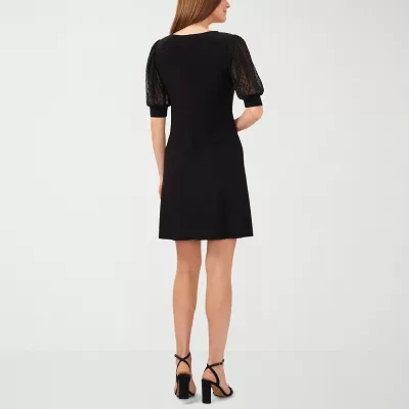 MSK Womens Short Sheer Clipdot Sleeve Shift Dress