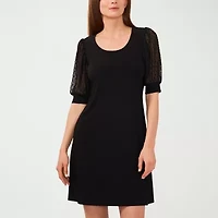 MSK Womens Short Sheer Clipdot Sleeve Shift Dress