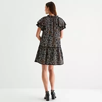 52seven Womens Short Sleeve Floral Shift Dress