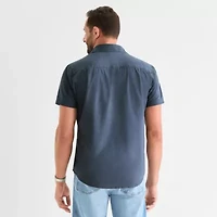 mutual weave Mens Short Sleeve Regular Fit Stretch Fabric Button-Down Shirt