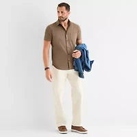 mutual weave Mens Short Sleeve Regular Fit Stretch Fabric Button-Down Shirt