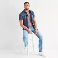 mutual weave Mens Short Sleeve Regular Fit Stretch Fabric Button-Down Shirt