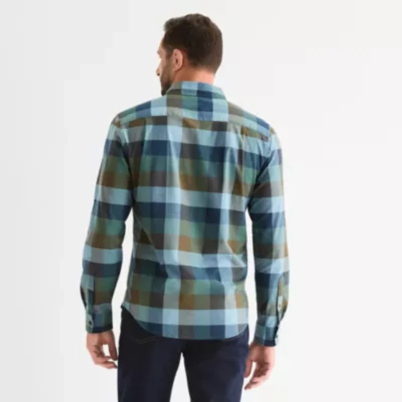 mutual weave Mens Long Sleeve Plaid Poplin Button-Down Shirt