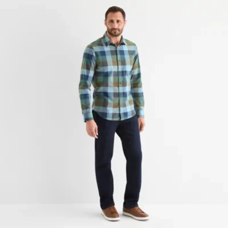 mutual weave Mens Long Sleeve Plaid Poplin Button-Down Shirt