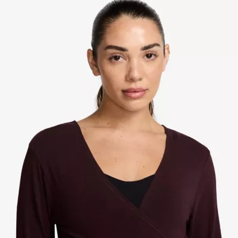 Nike Womens Y Neck Long Sleeve Wrap Shirt