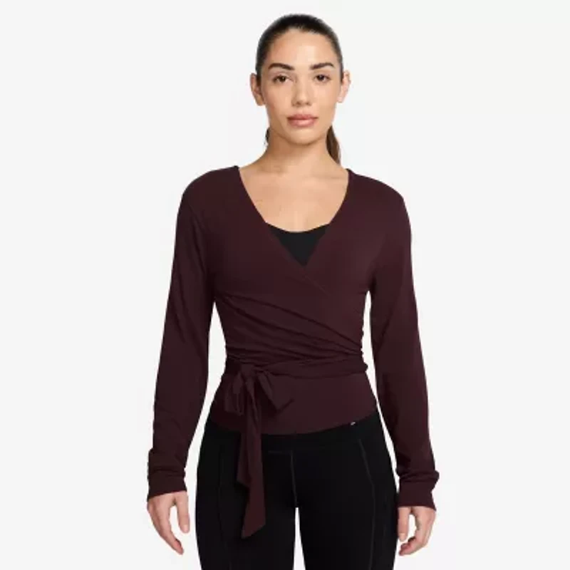 Nike Womens Y Neck Long Sleeve Wrap Shirt