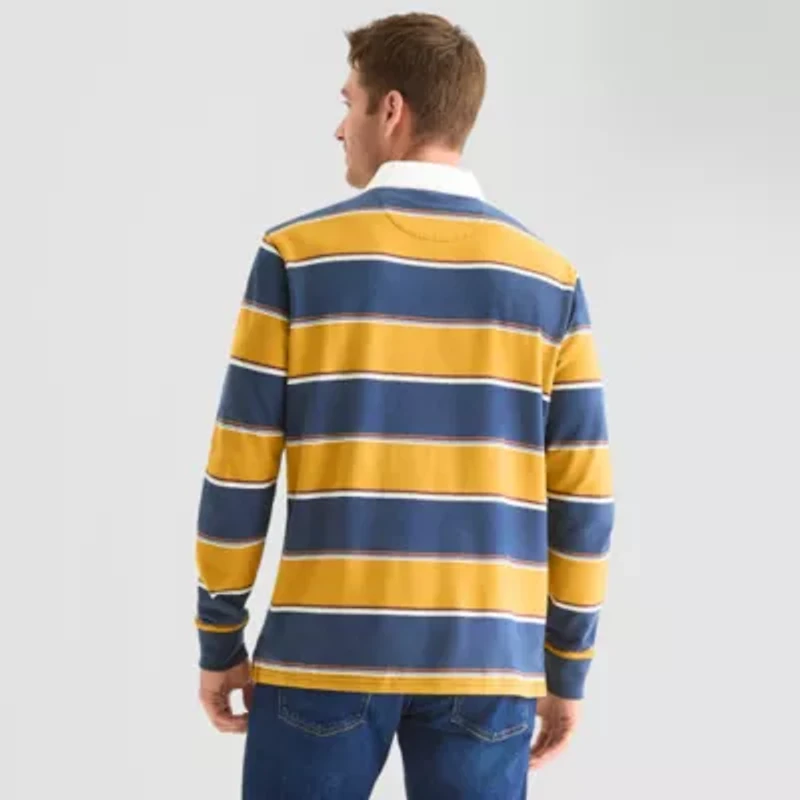 St. John's Bay Frech Terry Rugby Mens Classic Fit Long Sleeve Polo Shirt