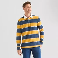 St. John's Bay Frech Terry Rugby Mens Classic Fit Long Sleeve Polo Shirt