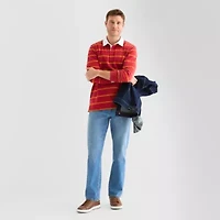 St. John's Bay French Terry Rugby Mens Classic Fit Long Sleeve Polo Shirt