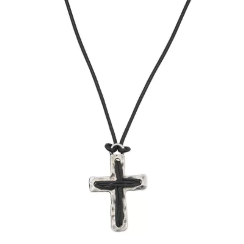 Mens Sterling Silver Cross 24 Inch Pendant Necklace