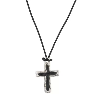 Mens Sterling Silver Cross 24 Inch Pendant Necklace