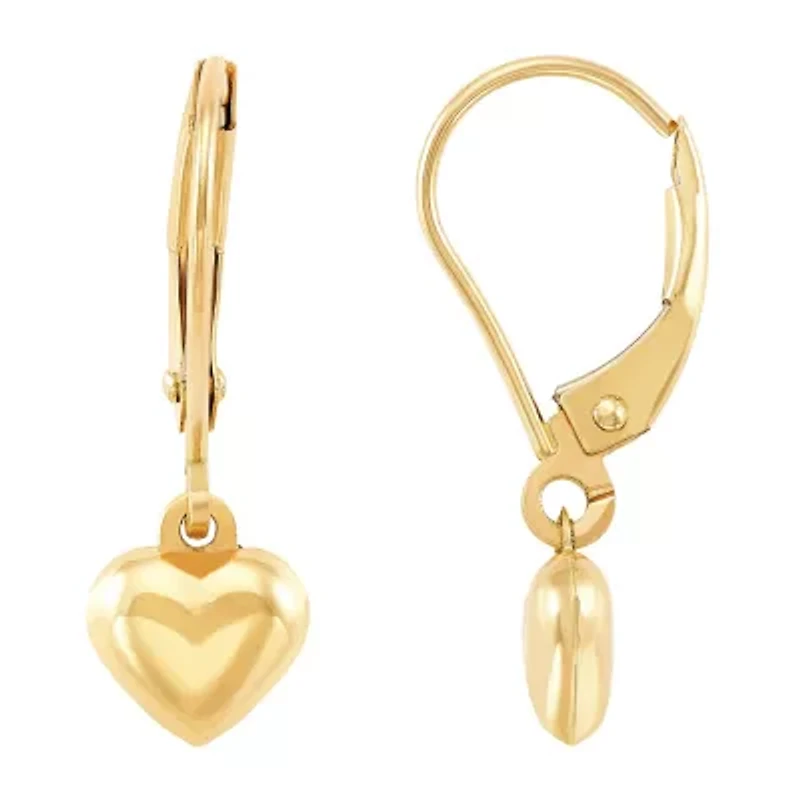 Girls 10K Gold Heart Drop Earrings