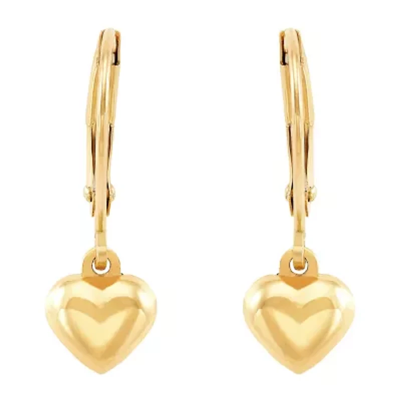 Girls 10K Gold Heart Drop Earrings