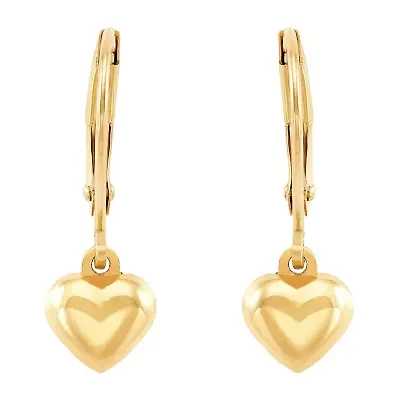Girls 10K Gold Heart Drop Earrings