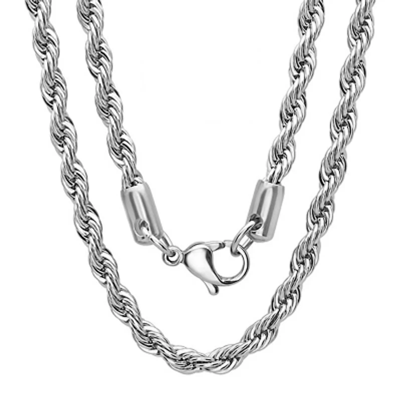 Steeltime Mens 18K Gold Over Stainless Steel Stainless Steel Hypoallergenic 24 Inch Rope Chain Necklace