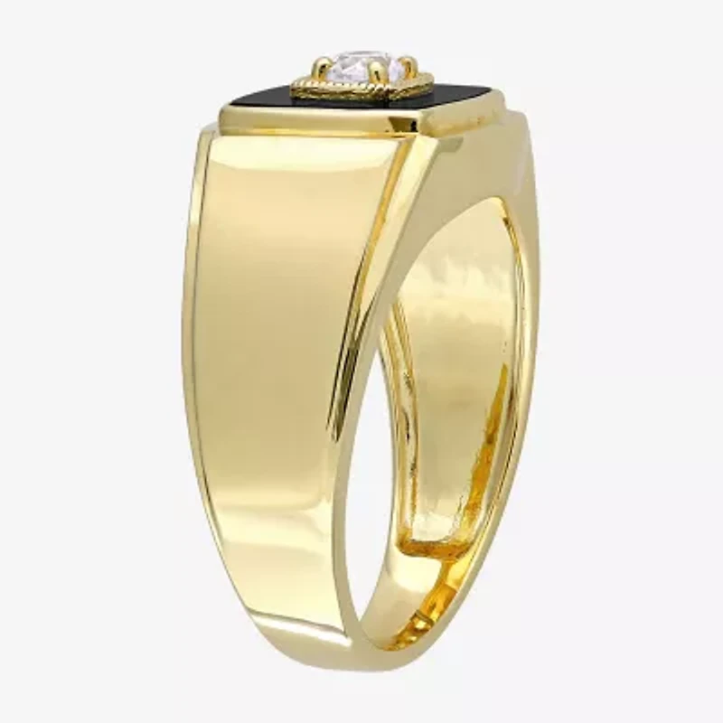 Mens Genuine Black Onyx 18K Gold Over Silver Fashion Ring