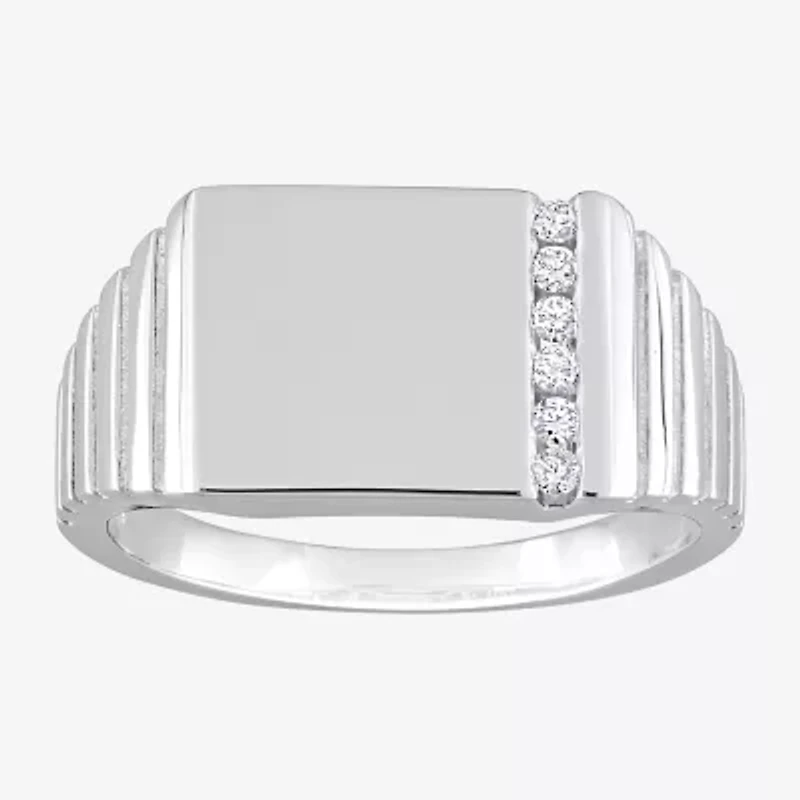 Mens 1/10 CT. T.W. Natural White Diamond Sterling Silver Fashion Ring