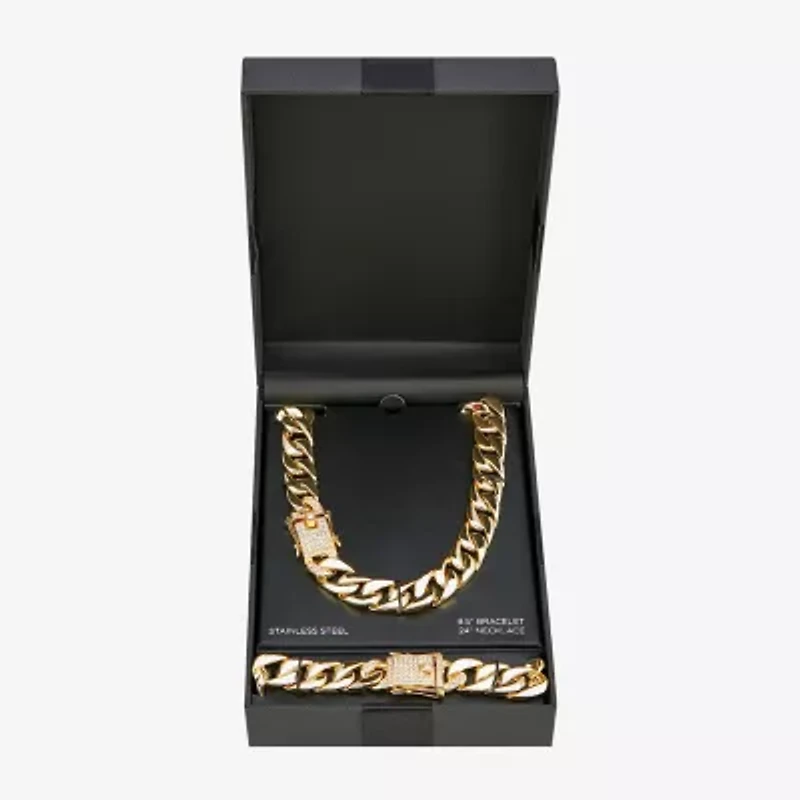 Mens Cubic Zirconia Stainless Steel 2-pc. Jewelry Set