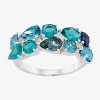 Sparkle Allure Cluster Womens 2MM Blue Crystal Pure Silver Over Brass Cluster Band