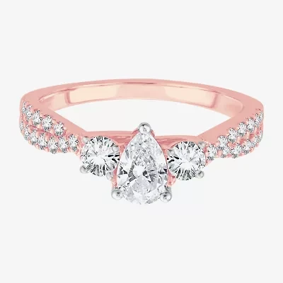 Love Lives Forever (H-I / Si1-Si2) Womens CT. T.W. Lab Grown White Diamond 10K Gold Pear 3-Stone Engagement Ring