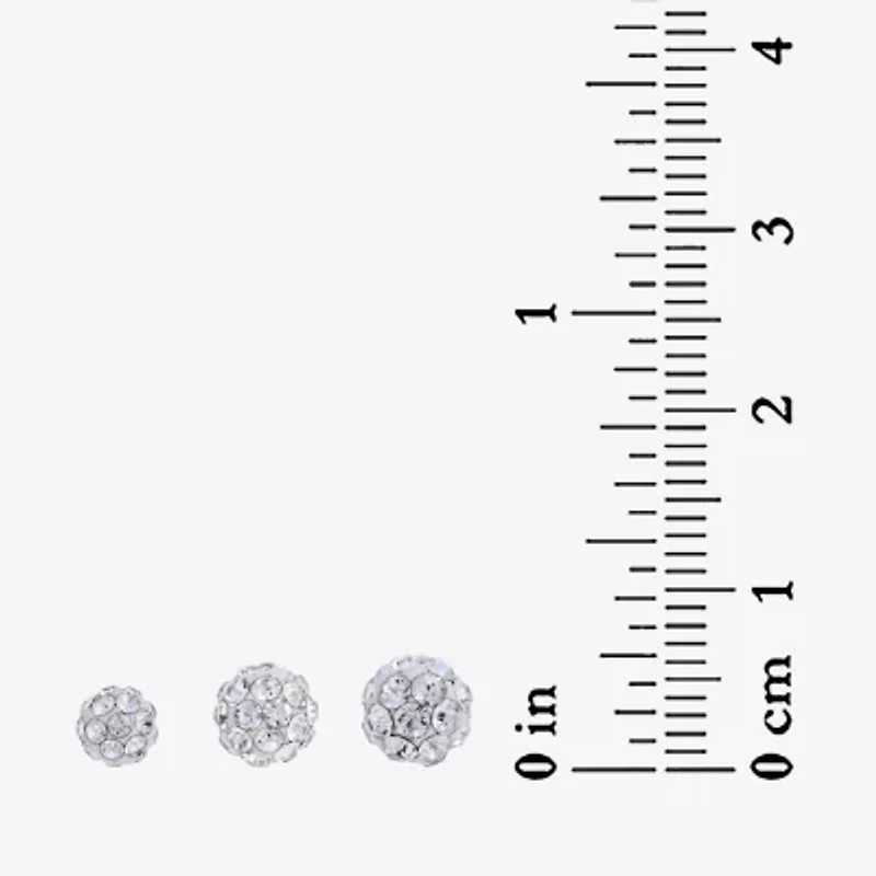 Womens White Crystal Sterling Silver Ball 6 Pair Earring Set